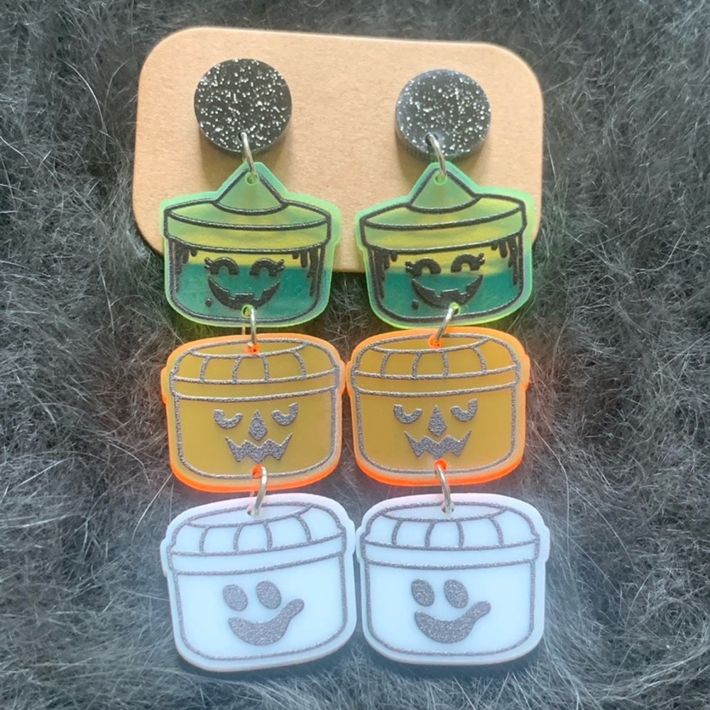 Retro-inspired Halloween "McBoo" Bucket Acrylic Statement Earrings!